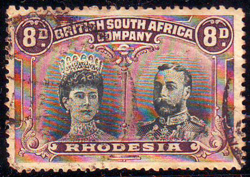 Rhodesia - 1910-13 - Double-Heads - 8d greenish-black & purple perf 14 fine used.