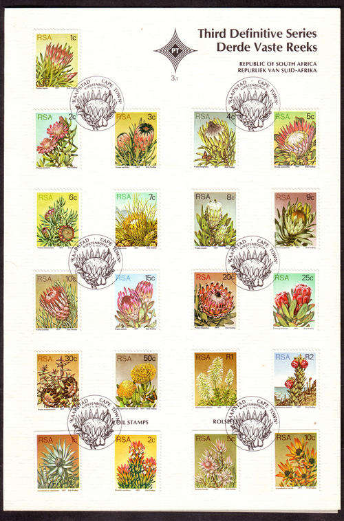 South Africa Official F.D.C's - 1977 - Protea Defins - Collectors folder very fine used.