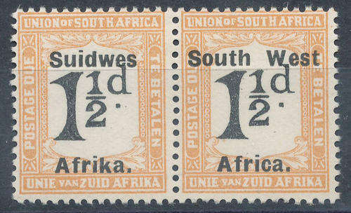South West Africa Postage Dues D34 - 1927 - 1Â½d horiz pair mint hinged (SACC D34).