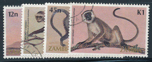 Zambia - 1985 - Zambian Primates - set of 4 fine used (SACC 425-428).