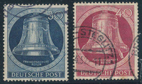 Germany Berlin West - 1951 - Freedom Bell (clapper to right) - 30pfg & 40pfg fine used (SG 85-86).