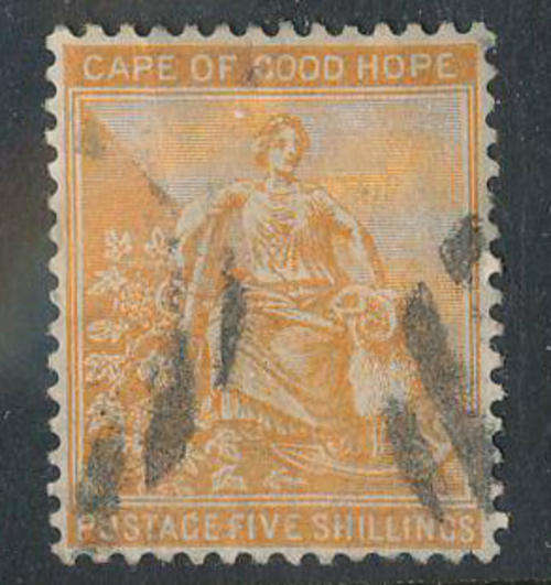 Cape Of Good Hope - 1871-76 - 5s yellow-orange wmk ''crown CC'' good used (SACC 26).