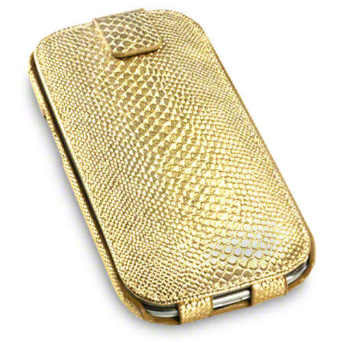 Samsung Galaxy S3 (i9300) Slim Fit PU Leather Flip Case - Gold Snakeskin