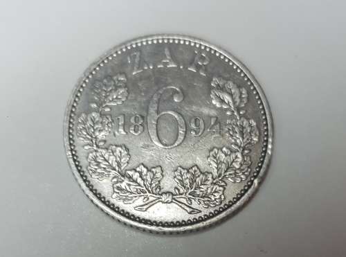 R1 START !! 1894 ZAR Paul Kruger 6d sixpence