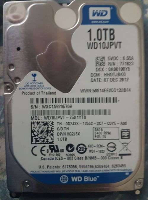Western Digital SATA 1 Terabyte laptop hard drive