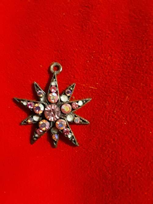 ANTIQUE Star Pendant with pink cutting glass pieces