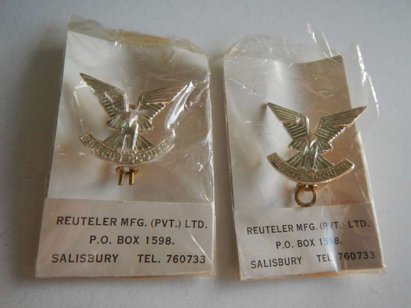 Rhodesian Selous Scouts Silver Officers Collar Badges in original packing - Made In Salisbury.