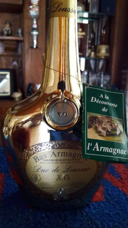 Armagnac Duc De Loussac XO Brandy Gold plated bottle What a find or Offers