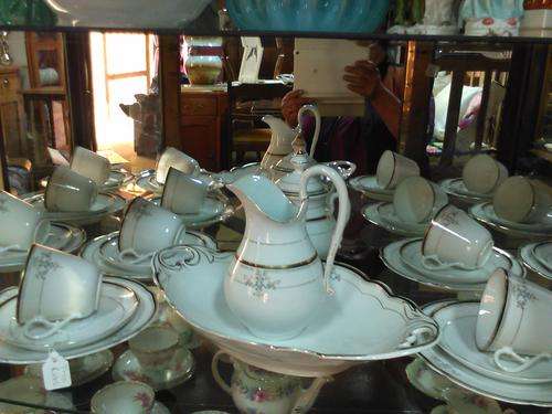Sophisticated Understated Gold and Black Mid-century 28 piece Tea Set(Relisted)