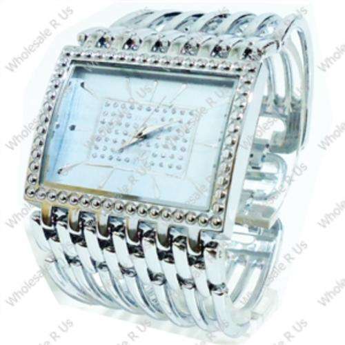 Ladies Crystal Accented Bracelet Dress Watch Silver