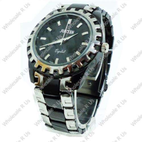 Gents Link Bracelet Watch Two-Tone - Black Silver