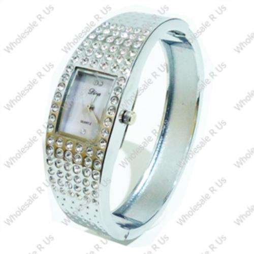 Ladies Crystal Accented Bangle Dress Watch Silver