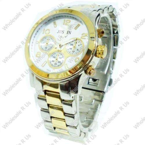 Gents Link Bracelet Watch Two-Tone - Gold Silver