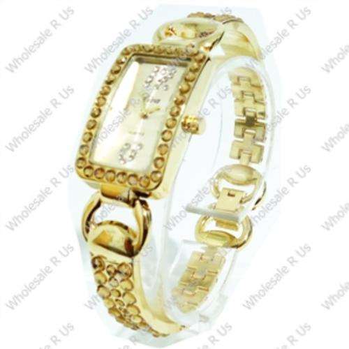 Ladies Crystal Accented Bracelet Dress Watch Gold