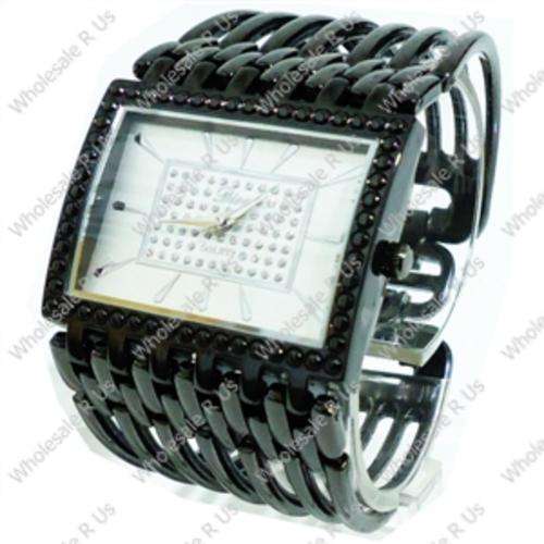 Ladies Crystal Accented Bracelet Dress Watch Black