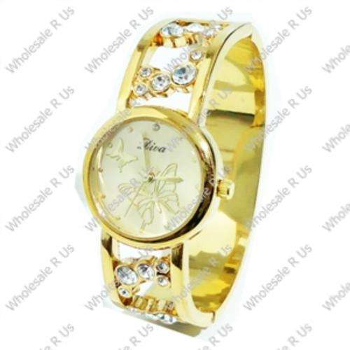 Ladies Crystal Accented Bangle Dress Watch - Gold