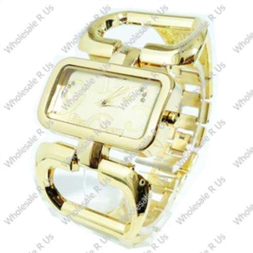 Ladies Crystal Accented Bracelet Dress Watch Gold