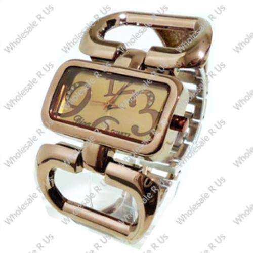 Ladies Crystal Accented Bracelet Dress Watch Bronze