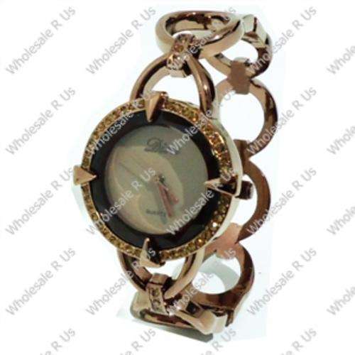 Ladies Crystal Accented Bangle Watch Bronze Tone with Bronze Face