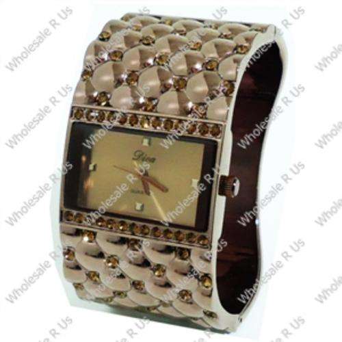 Ladies Crystal Accented Bangle Watch Bronze with Bronze Face