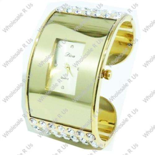 Ladies Crystal Accented Bangle Watch Gold with Gold Face