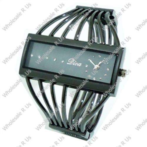 Ladies Crystal Accented Bangle Watch Brown Black