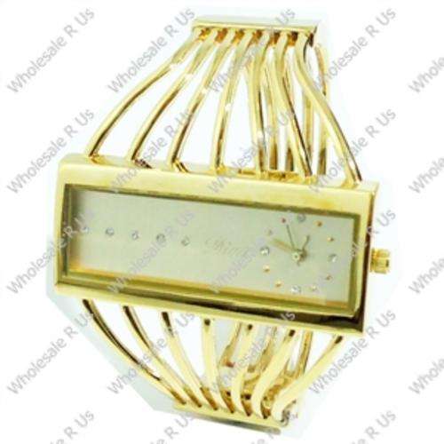 Ladies Crystal Accented Bangle Watch Gold