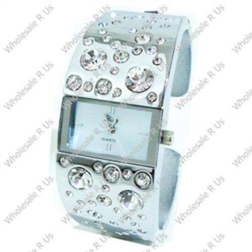 Ladies Crystal Accented Bangle Watch Silver
