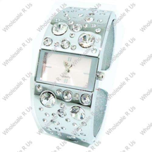 Ladies Crystal Accented Bangle Watch Silver