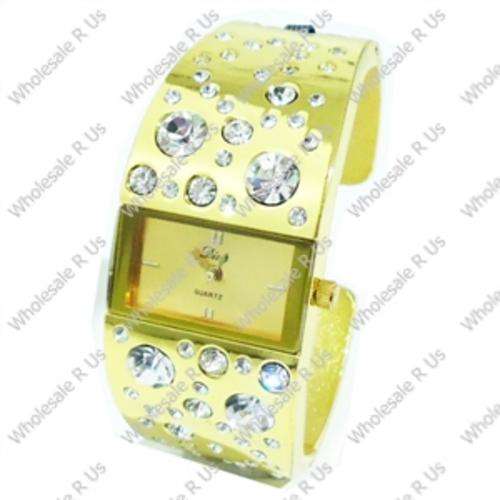 Ladies Crystal Accented Bangle Watch Gold