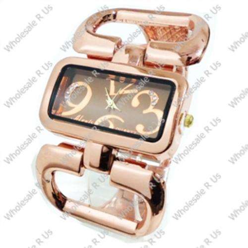 Ladies Crystal Accented Bracelet Dress Watch Bronze