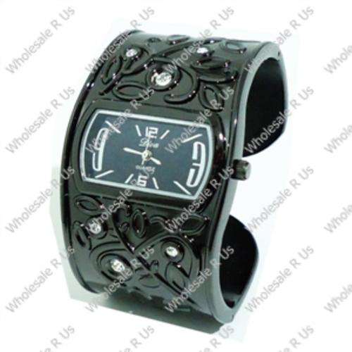 Ladies Crystal Accented Bangle Dress Watch Black