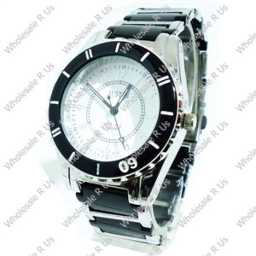 Gents Two-Tone Link Bracelet Watch - Silver Black