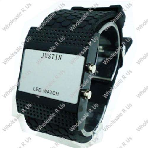 Unisex Black Silicone Band Mirror Face Red LED Wrist Watch