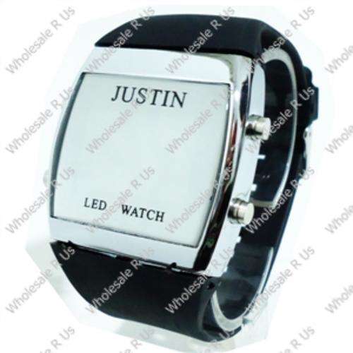 Unisex Black Silicone Band Mirror Face Red LED Wrist Watch