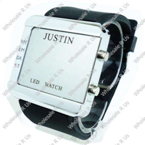 Unisex Black Silicone Band Mirror Face Red LED Wrist Watch
