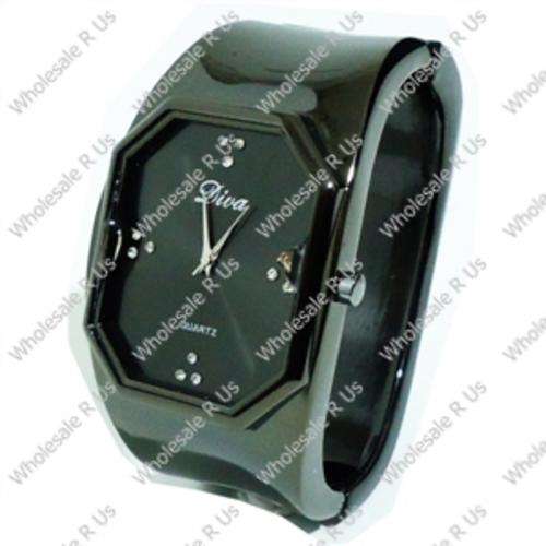 Ladies Crystal Accented Bangle Dress Watch Black
