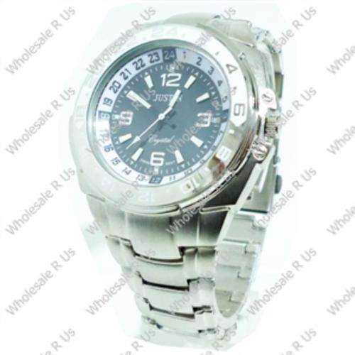 Gents Link Bracelet Watch with Illuminated Markers - Silver