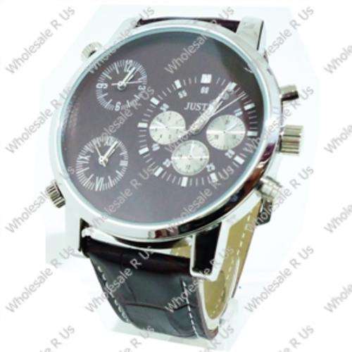 Gents Tri Analog Wrist Watch with Illuminated Markers - Brown