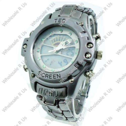 Gents Ana-Digi Watch Link Bracelet Watch with Illuminated Markers with Blue Light - Silver
