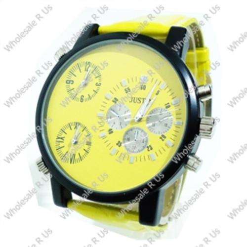 Gents Tri Analog Wrist Watch with Illuminated Markers - Yellow