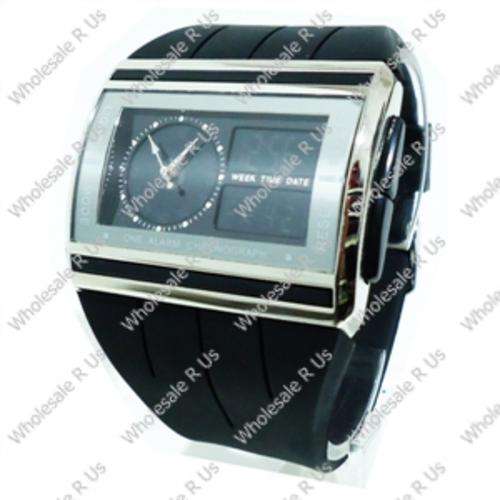 Digital Black Series Ana-Digi LCD Display with Blue Light Gents Wrist Watch - Black Silver