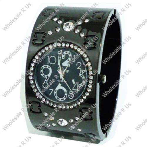 Ladies Crystal Accented Bangle Dress Watch Black