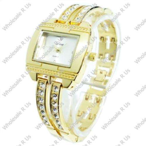 Ladies Crystal Accented Bracelet Dress Watch Gold