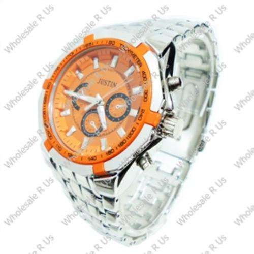 Gents Link Bracelet Watch - Silver Orange