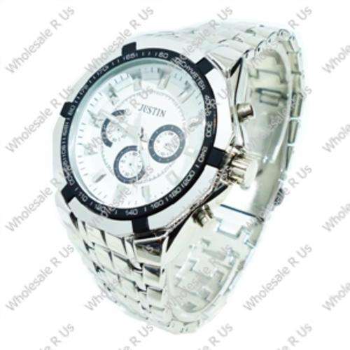 Gents Link Bracelet Watch - Silver White