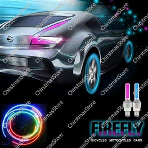 Fireflys Flashing LED Tyre Valve Cap Neon Lamp Pack of 2 Rainbow
