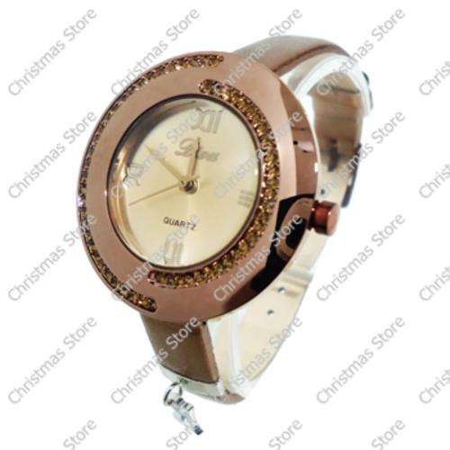 Ladies Wrist Watch with Accents Bronze Strap Bronze Face
