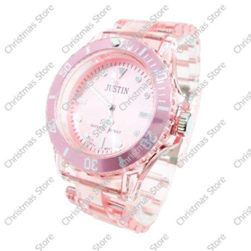 Super Lightweight Link Bracelet Wrist Watch Transparent Pink