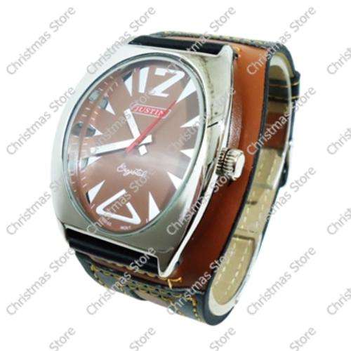 Gents Wrist Watch Black Tan Strap Tan Face